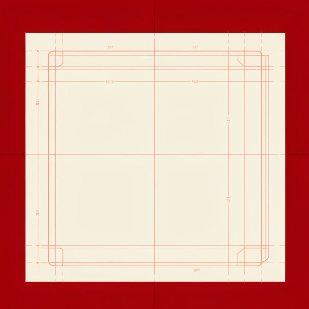 Soft cream and warm beige technical blueprint illustration with thin coral-orange grid lines and corner crop marks on a square canvas